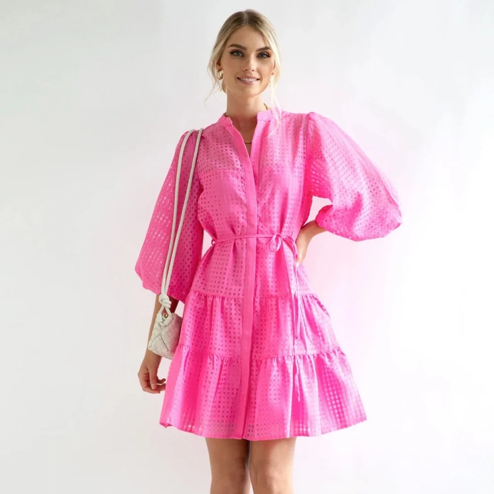 Gingham & Heels Magenta dress - Picture 2 of 10